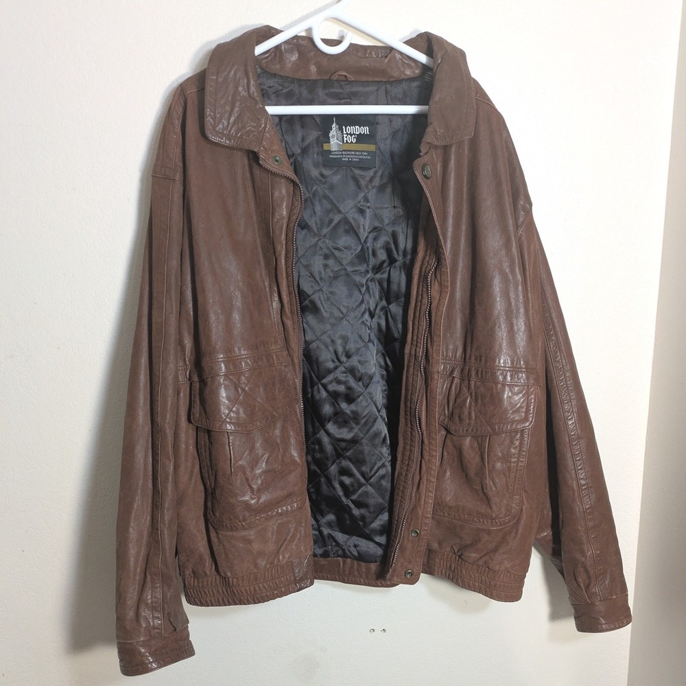 3XLT men's London Fog Brown Leather Jacket AS-IS